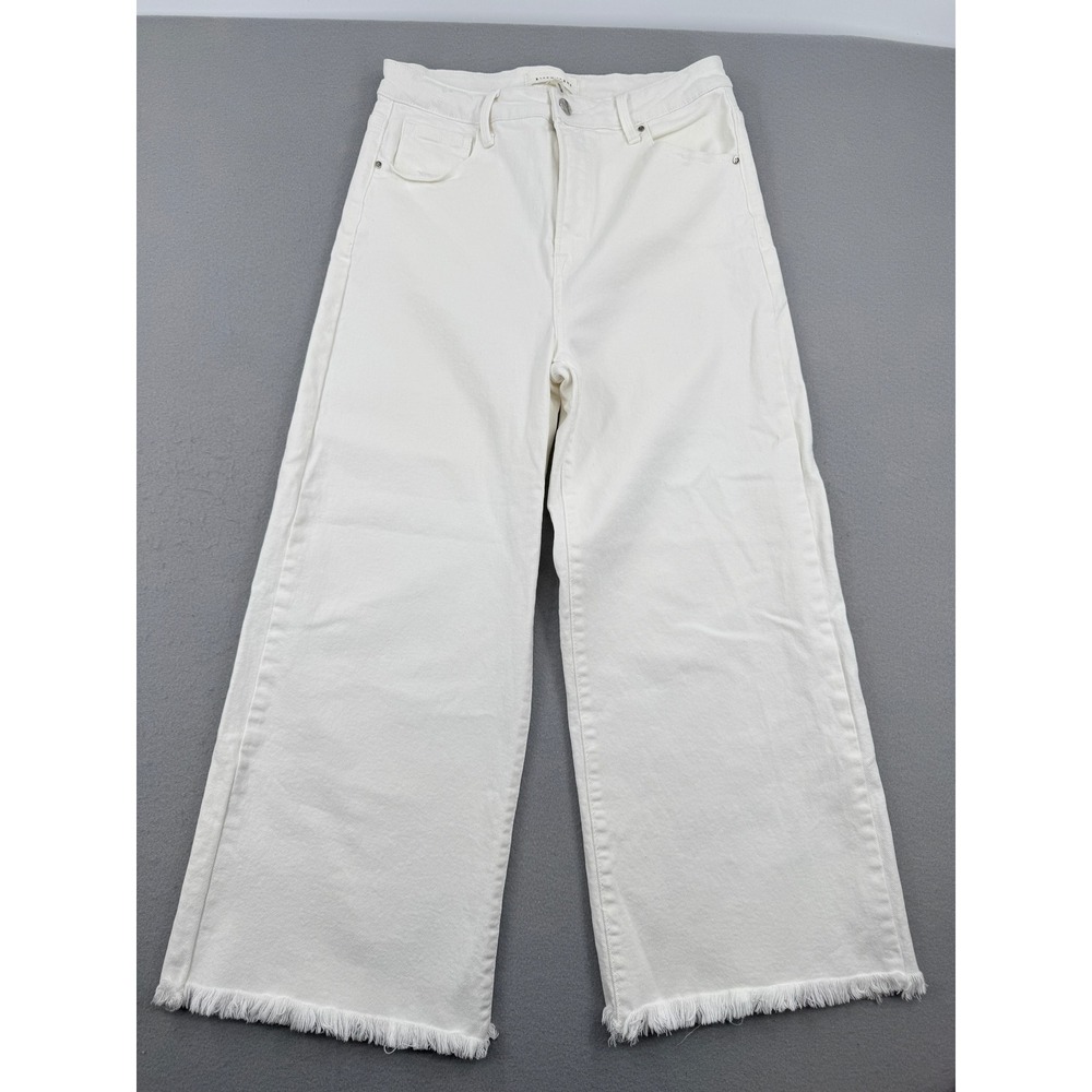 Risen‎ Jeans High Rise Wide Leg Cropped Raw Hem Jeans Womens 13/31 (30x25) White